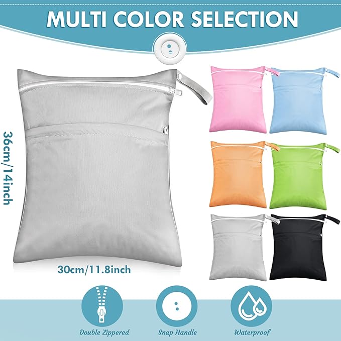 Kenning 6 Pack Wet Dry Bags Waterproof Reusable Cloth Diaper Storage Pouches with Double Zipper Compartments for Swimsuits Gym Clothes Travel Baby Essentials Beach Pool Daycare Laundry Organization
