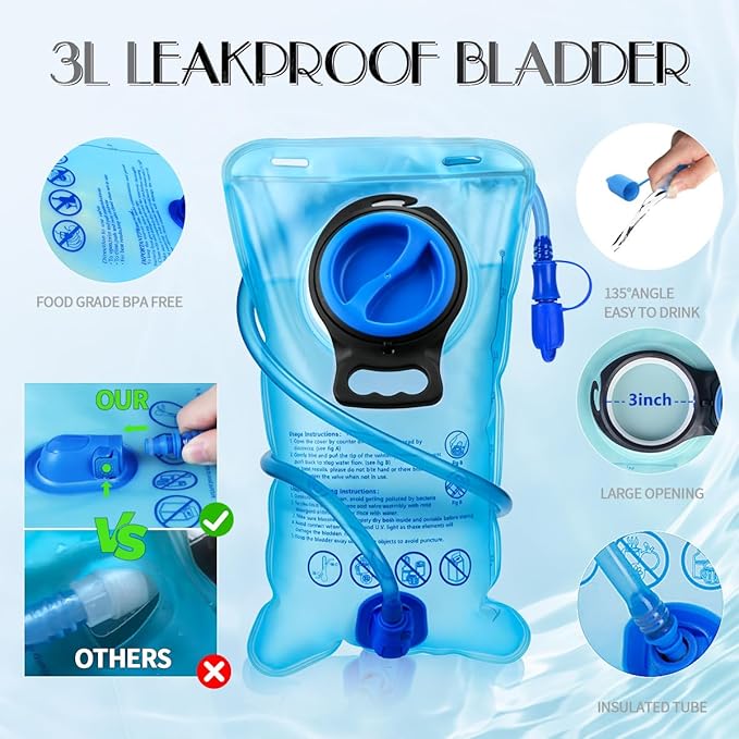 Hydration Pack, Water Backpack with 3L Hydration Bladder Lightweight Insulation, Festival Essential, Rave Hydration Backpack, Hydropack Backpack for Rave, Hiking, Biking, Festival Gear