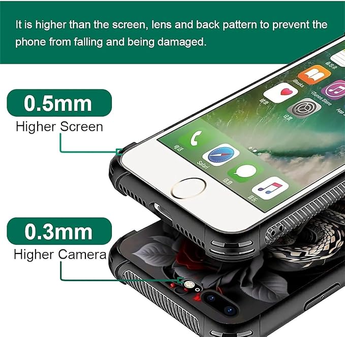 for iPhone 7/8 Case, Entwined Rose Snake Pattern Graphic Design Girl Boy Soft Silicone Hard Acrylic Shock Protection for iPhone 7/8