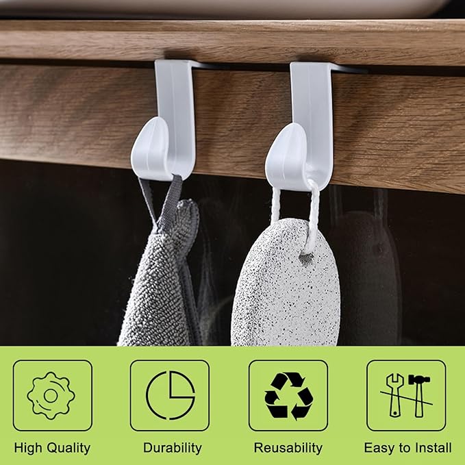 32Pcs Over Cabinet Door Hooks Plastic Over The Door Single Hook Space-Saving Hanger Extender Clips Multi-Purpose Hook for Kitchen Bathroom Bedroom (White)