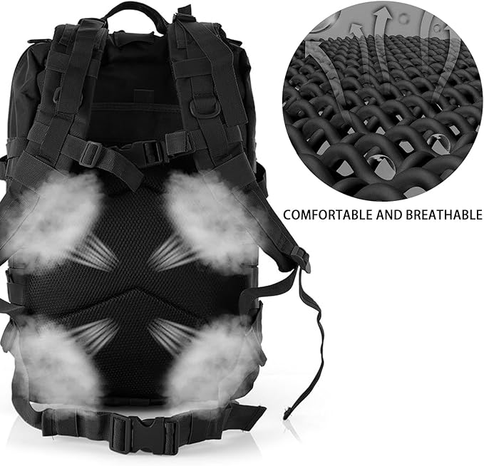 aiGear Tactical Backpack for Men, 45L Military Backpack, 3-Day Bug Out Bag for Camping Hiking Hunting with Molle System Army Daypack (45L Black)