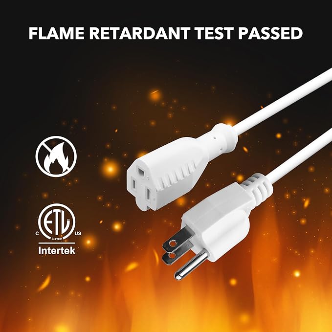 BN-LINK 6ft White Outdoor Extension Cord 16/3 SJTW, 2 Pack, 3-Prong, Weather Resistant & Flame Retardant, for Indoor, Garden, Landscaping & Holiday Decorations, ETL