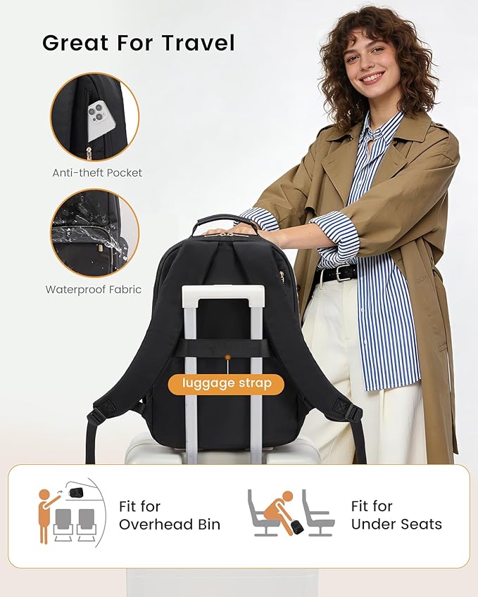 LOVEVOOK Laptop Backpack for Women with Large Capacity Cup Pocket, 18 inch Work Purse Travel Bag for Teacher Nurse, Waterproof Computer Business Back Pack, Cute Bookbag for School College, Black
