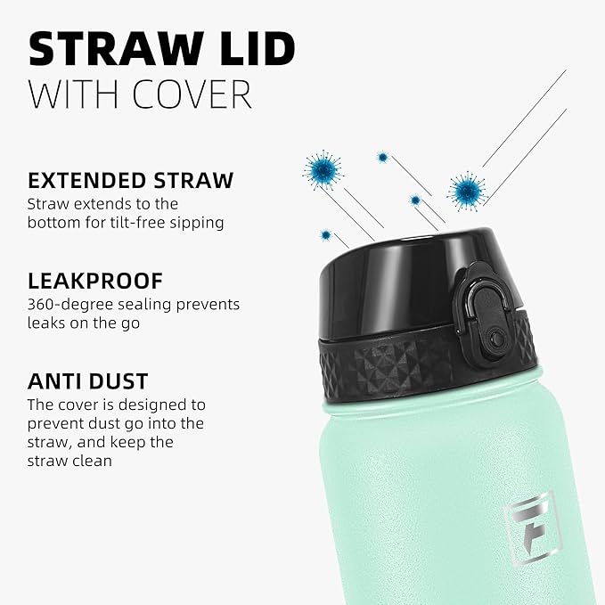 Fanhaw 20 oz Insulated Stainless Steel Water Bottle with Straw Lid, Leakproof & Anti-Dust Sports Bottle for Kids, Women & Men (Green Pink)