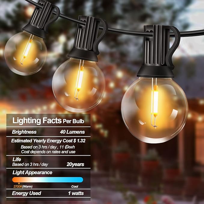 Outdoor String Lights - 100FT 2Pack G40 Globe Patio With 52 Dimmable Waterproof and Shatterproof LED Bulbs for Tavern, Backyard, Deck, Garden, Party Decorations Commercial Hanging (G40 Bulb)