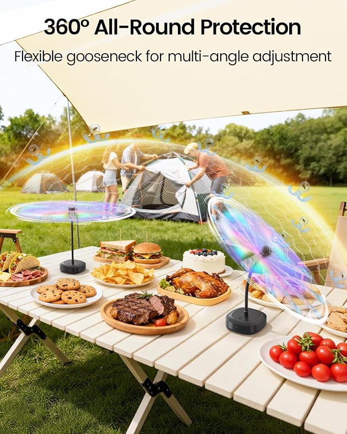Edvision 4 Pack Food Table Fan, 2000mAh USB Powered Rechargeable Food Fan, Portable Fan with Flexible Goose-Neck and Soft Blades for BBQ, Patio, Party
