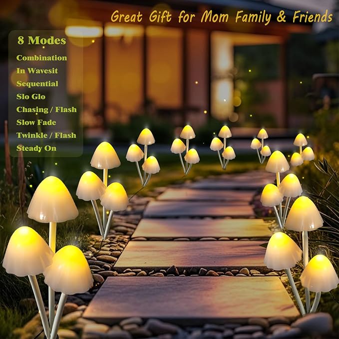Solar Mushroom Lights for Outside, 6Pack 18 LED Mushrooms with 8 Lighting Modes, Unique Mushroom Garden Decor Gifts, Cute Mushroom Solar Lights Outdoor Garden for Path,Landscape,Yard,Patio,Lawn Decor