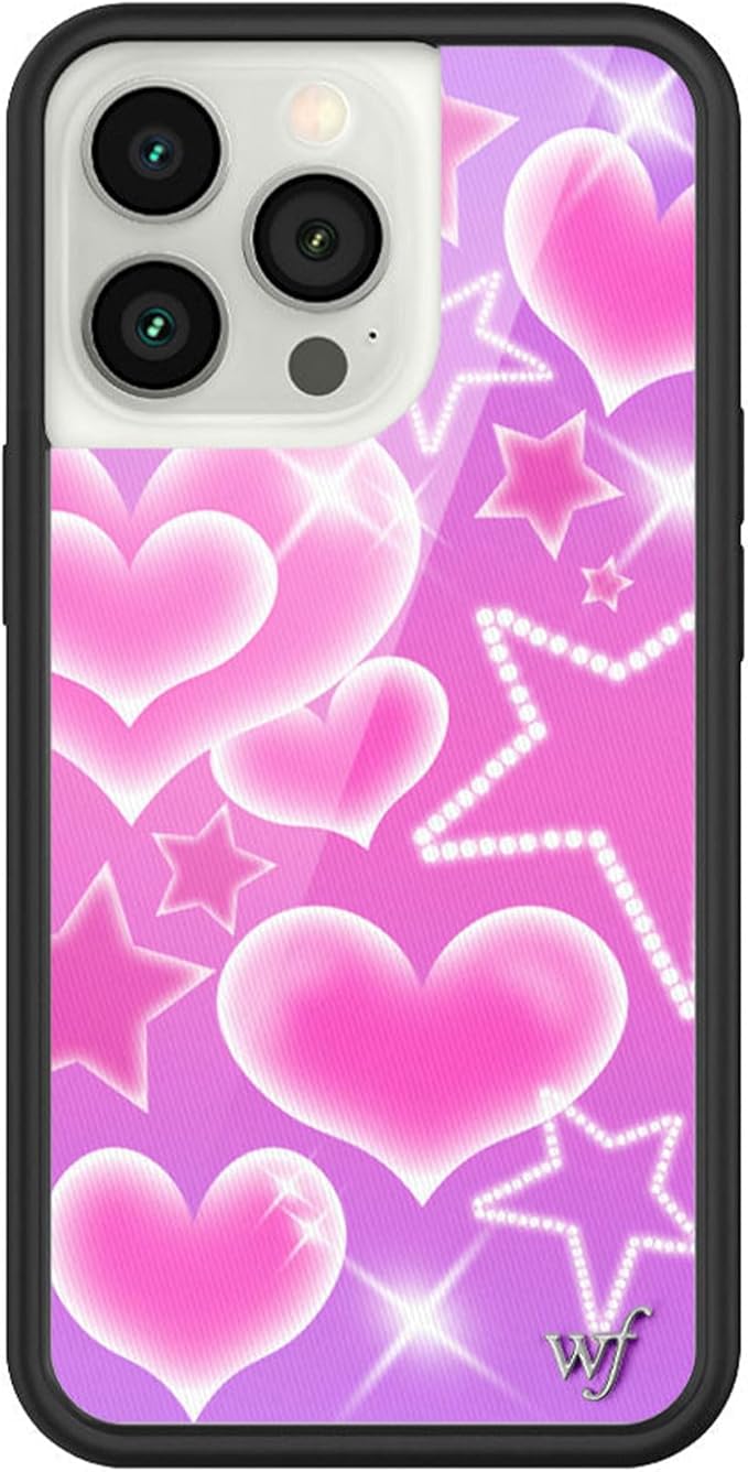Wildflower Cases - Compatible with iPhone 13 Pro | Protective Black Bumper, 6.5ft Drop Test Certified, Women Owned Small Business | Trendy Pink Purple Stars Hearts | Collab- Cierra Ramirez