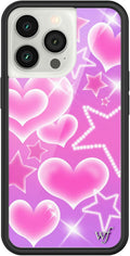 Wildflower Cases - Compatible with iPhone 13 Pro | Protective Black Bumper, 6.5ft Drop Test Certified, Women Owned Small Business | Trendy Pink Purple Stars Hearts | Collab- Cierra Ramirez