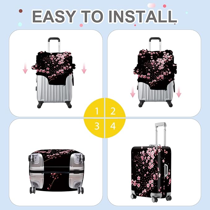 ANNA QUEEN Cherry Blossom Luggage Cover, Elegant Pink Sakura Design Suitcase Protector, Stretchable Washable Travel Sleeve for 24-26 Inch Luggage