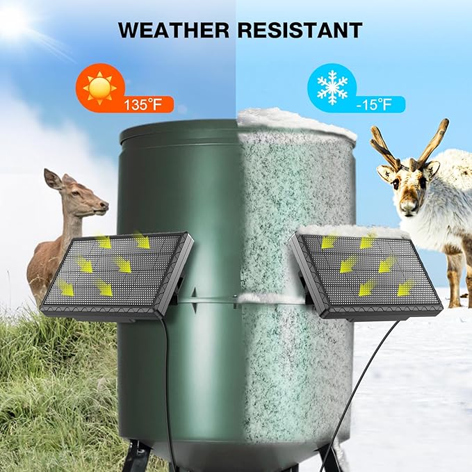 Solar Panel for Deer Feeder, 6V 1.98W Solar Panel Outdoor IP65 Waterproof, Battery Charger 6Volt with Mounting Bracket and Alligator Clip, DC 5.5*2.1, 3.5*1.35 and 4.0*1.7 Interfaces for Game Feeder