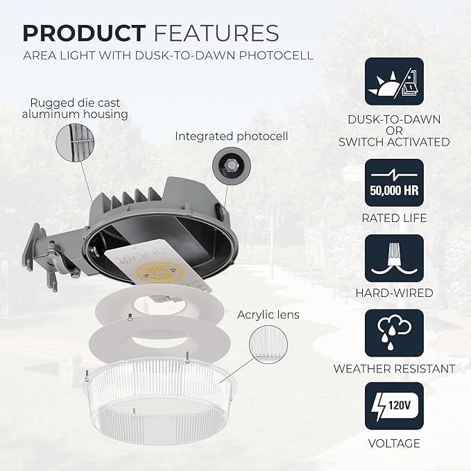 HALO ALB Outdoor Dusk-to-Dawn LED Security Area Light with 4000 Lumens, Wall or Pole Mount - Textured Gray (2 Pack)