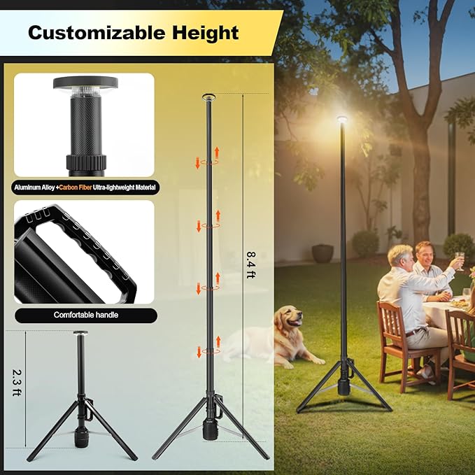 SYLSTAR 360° Rechargeable Work Light with Remote &Telescopic Stand (8.4Ft), 3000LM Ultra Bright, 8000mAh Battery, 3CCT Dimmable, Portable Camping Light for Jobsite Workshop Sports Emergencies(Black)