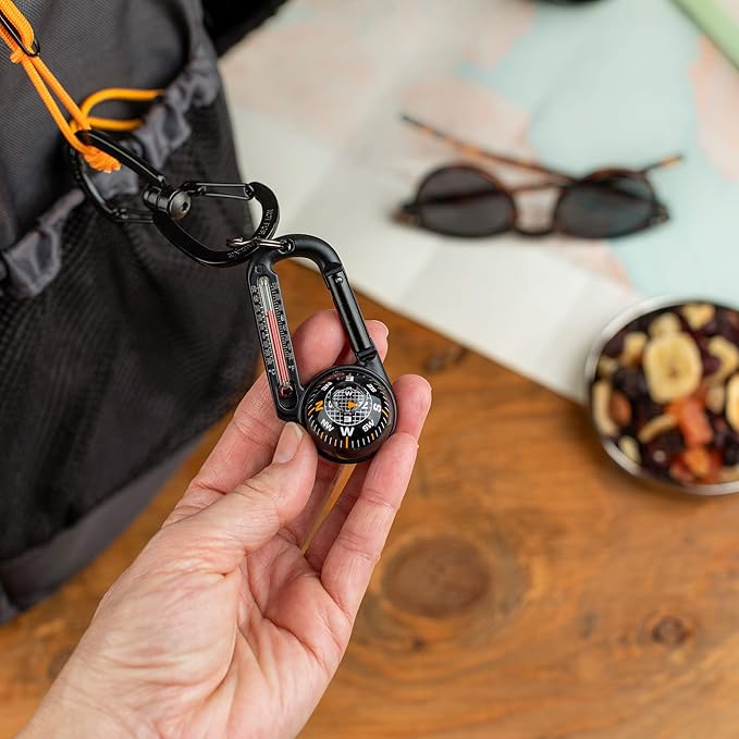 Sun Company TempaComp - Ball Compass and Thermometer Carabiner | Hiking, Backpacking, and Camping Accessory | Clip On to Pack, Parka, or Jacket