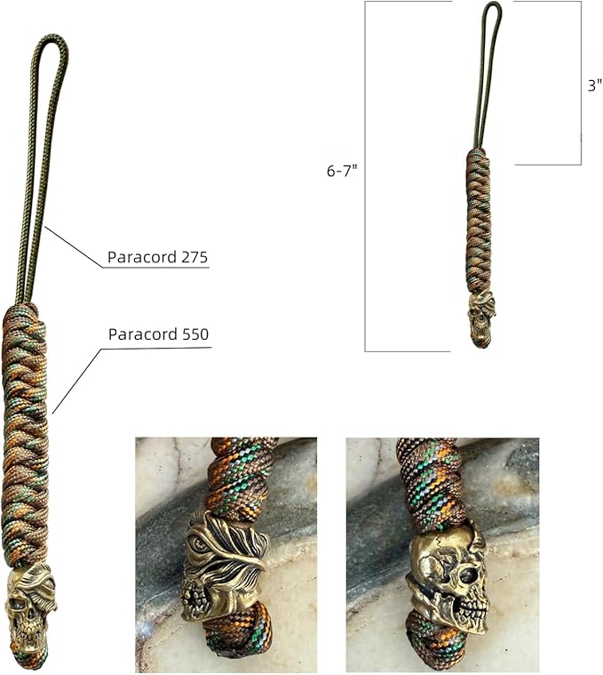 Handmade Lanyards with Brass Beads – Paracord 550 Survival Gear Leash for knives, Outdoor, and EDC Tools