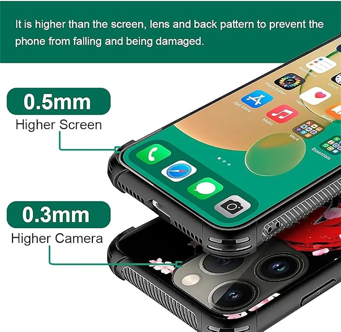 for iPhone 12 Pro Max Case, Sakura Japanese Samurai Pattern Graphic Design Girl Boy Soft Silicone Hard Acrylic Shock Protection for iPhone 12 Pro Max