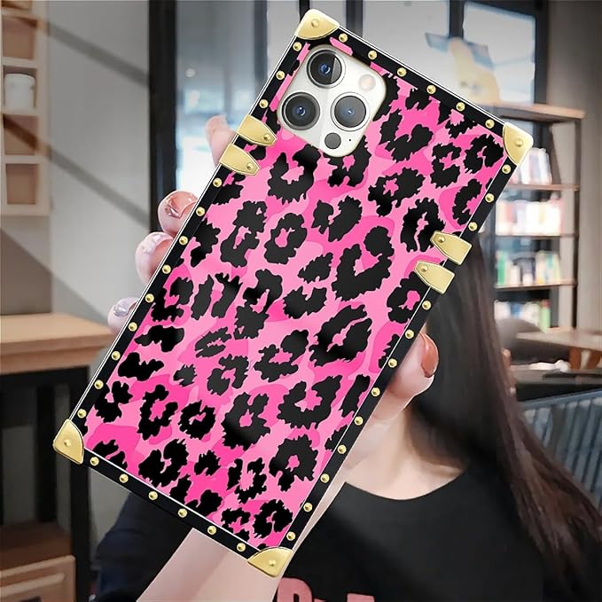 Compatible with iPhone 12 Pro Max Case, Pink Black Leopard Luxury Golden Decoration for Girl Women Soft TPU Shockproof Protective Hard PC Back for iPhone 12 Pro Max