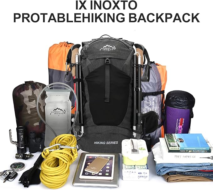 IX INOXTO Hiking Backpack, 26L/40L Waterproof Hiking Daypack with 3L Water Bladder and Rain Cover, Lightweight Travel Camping Backpack for Men Women (Black)