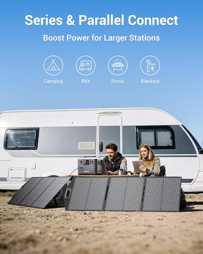BigBlue 150W Portable Solar Panels with Kickstands, IP68 Waterproof Solar Charger with MC-4/XT60 for Power Station, 25% Conversion Efficiency, Camping Essentials, Foldable Solar Panel for RV Life