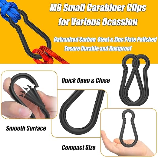 EPHECH 30PCS 3" Black Heavy Duty Spring Snap Hook, M8 5/16" Galvanized Steel Snap Hook Carabiner Quick Link Carabiner Clip, 500LBS Holding Capacity Quick Link Keychain for Swing Hammock Gym Outdoor