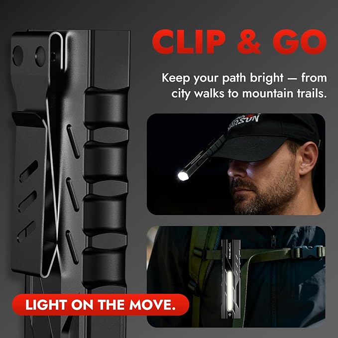 WARSUN Rechargeable EDC Flashlight – 1500 Lumen Compact LED Pocket Flashlight with Magnetic Base and Clip, Portable Work Light for Dog Walking, Camping, Car Repair and Emergency Use