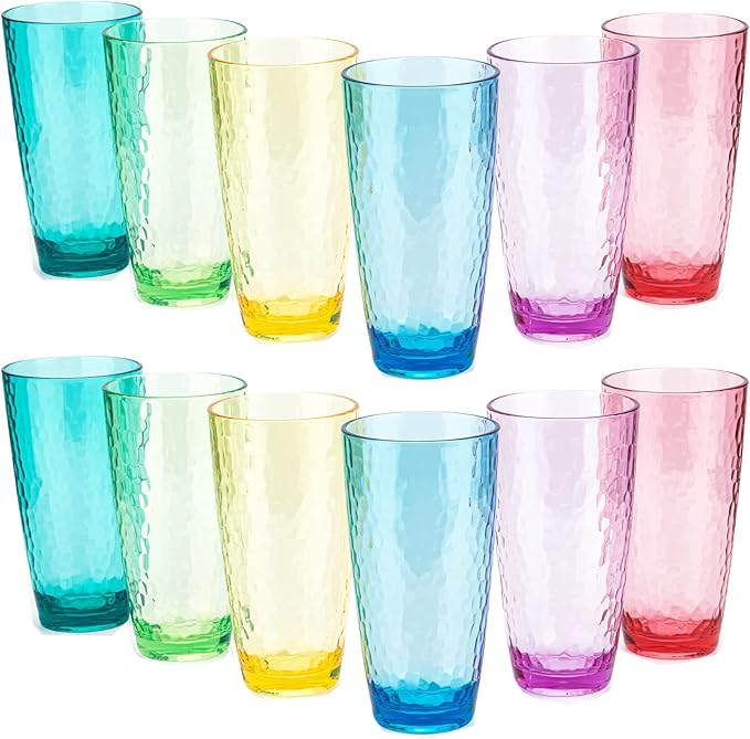 KOXIN-KARLU Hammered 26-ounce Plastic Tumbler Acrylic Glasses, set of 12 Multicolor