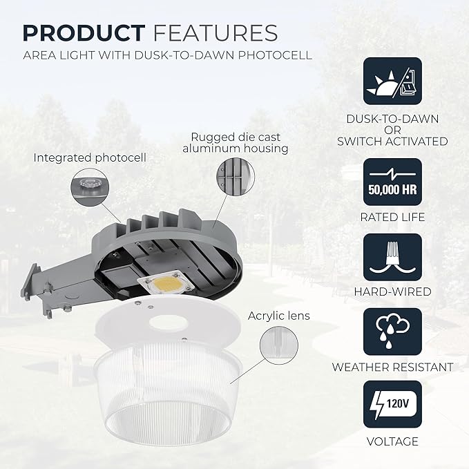 HALO ALB Outdoor Dusk-to-Dawn LED Security Area Light with 7000 Lumens, Wall or Pole Mount - Textured Gray