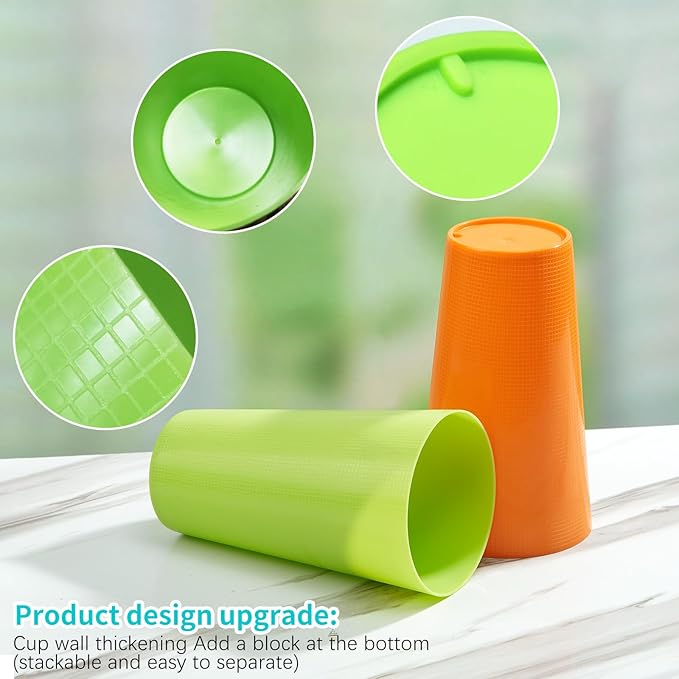 Plastic Cups Large Tumblers 35-ounce Reusable Drinking Glasses set of 8-Multicolor Unbreakable Drinkware, BPA-free, Microwave Safe
