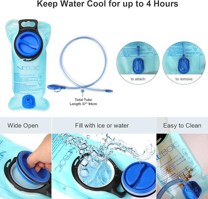 Neboic 2Pack Hydration Backpack Pack with 2L Hydration Bladder - Lightweight Water Backpack Keeps Water Cool up to 4 Hours with Big Storage for Kids Women Men Hiking Cycling Camping Music Festival