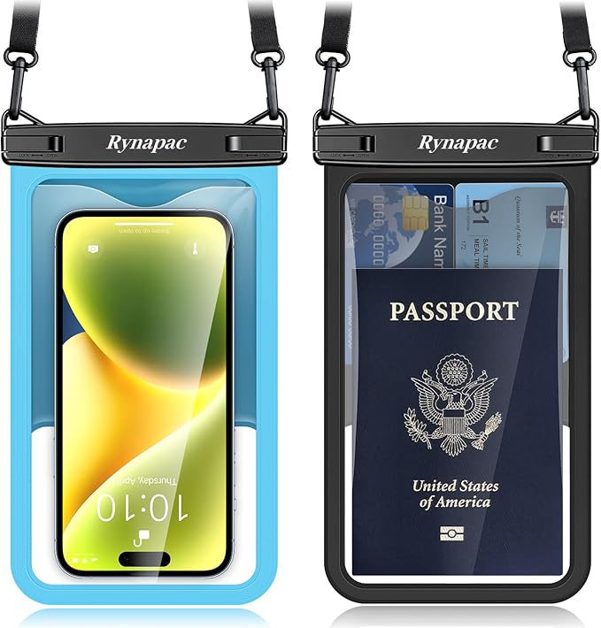 Rynapac [Up to 8.5" Waterproof Phone Pouch - 2 Pack IPX8 Waterproof Phone Case for iPhone 17 16 15 14 Pro Max Galaxy S26 Ultra, Touchscreen & Underwater Photography, Beach Cruise Travel Essentials