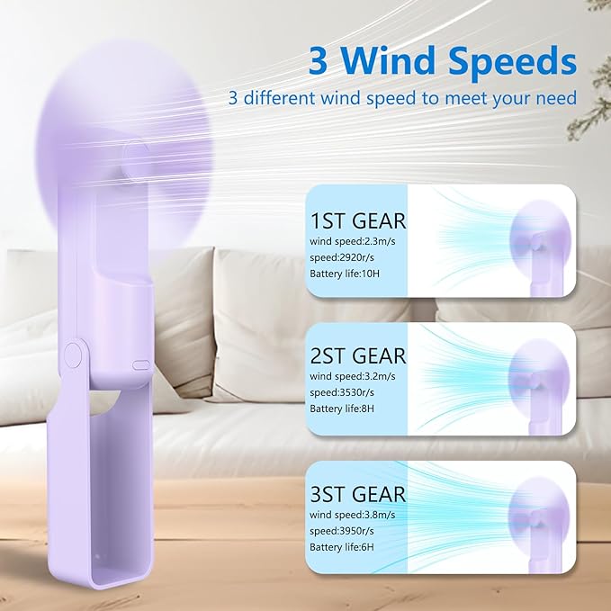 VanSmaGo 3 Pcs Portable Handheld Fans, 3 IN 1 USB-C Rechargeable [10H Working time] Mini Fan with 3 Speed, Flashlight, Lanyard, Folding Personal Fan, Gifts for Women Men Girls Kids, Purple&Pink&Green