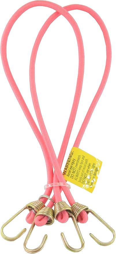 Marcobrothers Multipurpose Mini Bungee Cord with Steel Hook for Tarps, Tents, Camping Accessories and Auto Park Accessories (14 inch X 2, Pink)