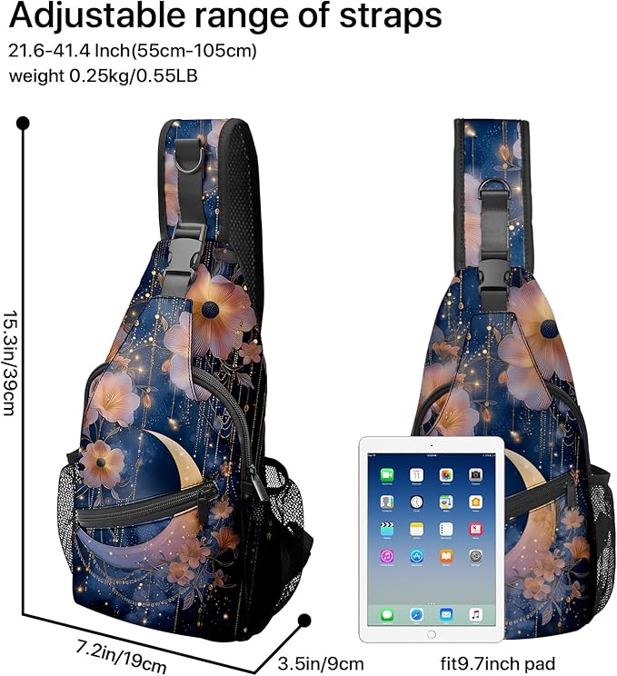 FyLybois Moon Sling Bag for Women Lightweight Crossbody Backpack Casual Daypack with Adjustable Strap for Travel Work Hiking Everyday Use