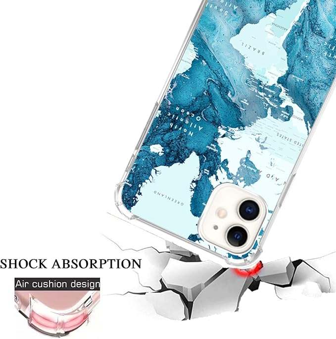 Aesthetic Blue World Map Case for iPhone 11, Blue Oceans Slim Shockproof TPU Bumper Anti-Scratch Protective Cover Case for iPhone 11