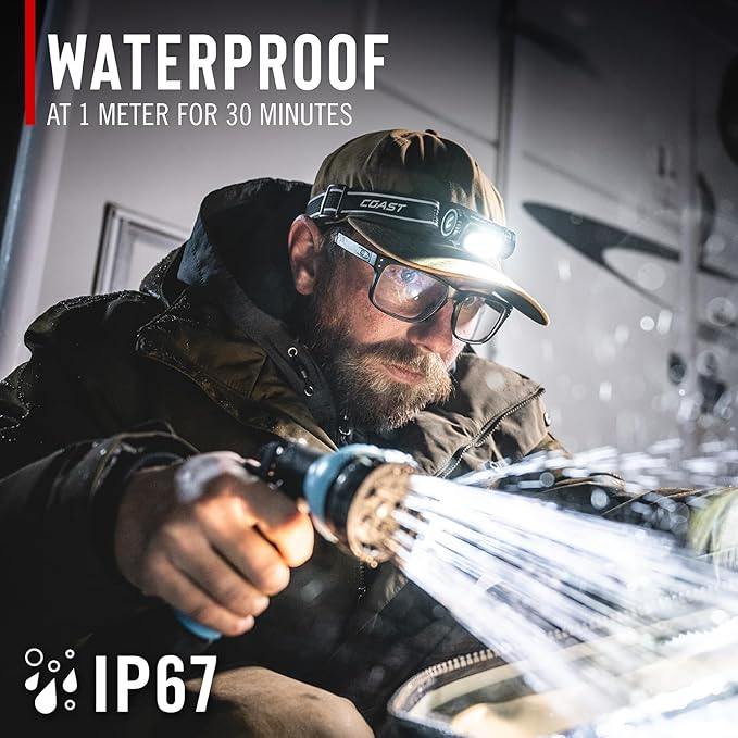 Coast WPH10R 1000 Lumen Rechargeable LED Headlamp with Magnetic Tailcap and Red Light Mode, Lightweight, IP67 Waterproof
