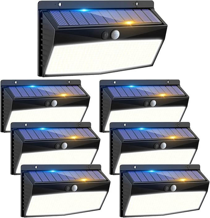 7 Pack 368 LED Solar Lights Outdoor Motion Sensor, Solar Fence Light with 3 Lighting Modes, Solar Powered Security Lights Waterproof for Outside Yard Wall Garden Backyard