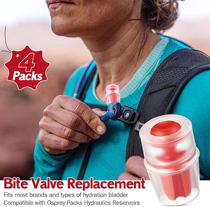 Bite Valve Replacement, Compatible with Osprey Packs Hydraulics Reservoirs, Hydration Pack Bite Valve Sheath Silicone Nozzle Mouthpiece Replacement with Inner Post for Water Bladder (4 Pack)