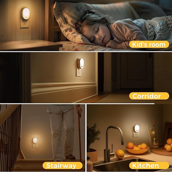 L LOHAS LED Motion Sensor Night Light,[2-PACK] Night Lights Plug into Wall,Motion Sensor and Dusk to Dawn Sensor,3000K Soft White,30/60/100lm Brightness Dimmable,Nightlight for Bathroom Hallway