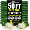 50ft Outdoor/Indoor Extension Cord 14/3 Gauge Heavy Duty 3 Prong SJTW, Waterproof, Flexible Cold-Resistant Long Power Cord,15A 125V 1875W, Green by LifeSupplyUSA