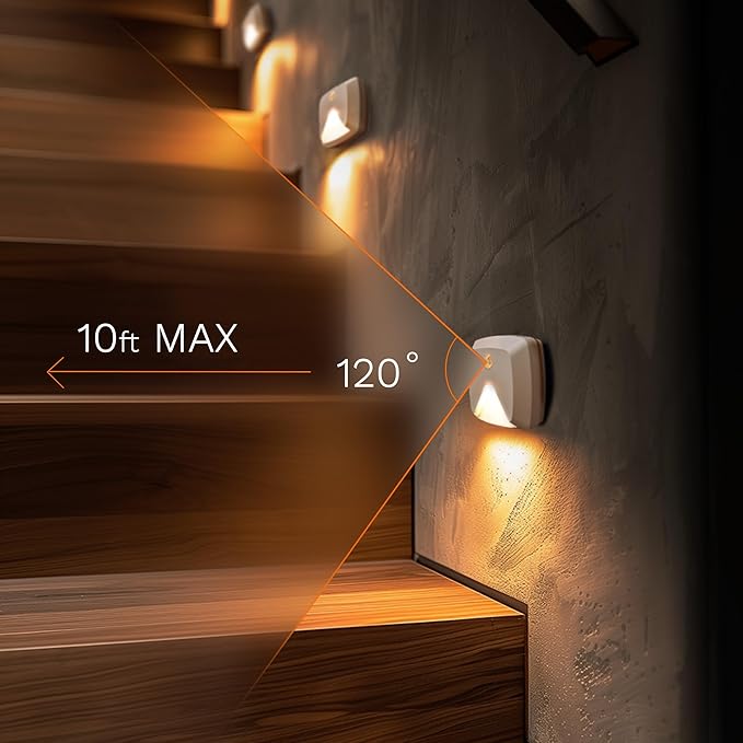 innofox 6-Pack Stick-on Motion Sensor Lights, Warm White LED Night Light, Stick-Anywhere Stair Lights, Closet Light, Battery Operated Wall Light for Kitchen, Hallway, Bedroom, Bathroom, Stairs