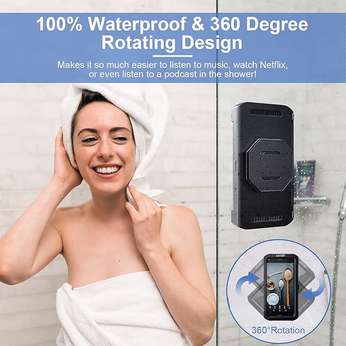 URROY Shower Phone Holder Waterproof, 360° Rotation Shower Phone Case, Anti-Fog High Sensitivity Universal Cover Mount Stand for Bathroom Wall Mirror Bathtub Kitchen, Gift for Men Women
