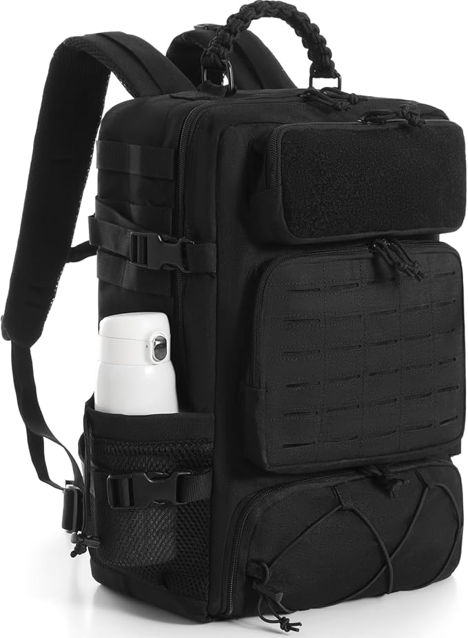 Tactical Backpack for Men, 35L Travel Military Backpack with Shoe Compartment, 1000D Water Resistant Molle Army Tactical Gear Assault Pack Bag Rucksack for Outdoor Survival Hiking Gym, Black