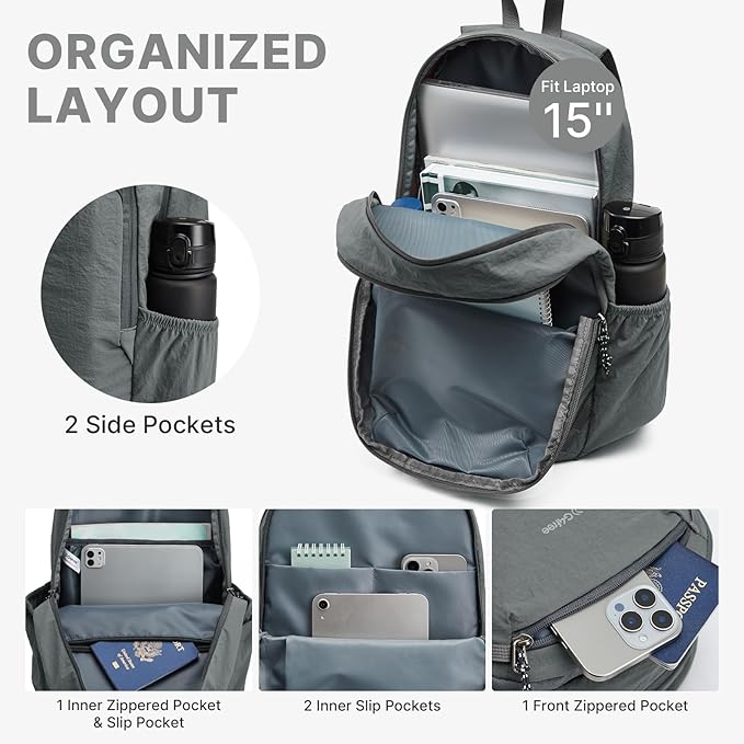 G4Free 15L Hiking Backpack Lightweight Small Travel Backpack Casual Daypack for Women Men Outdoor Campus, Gray