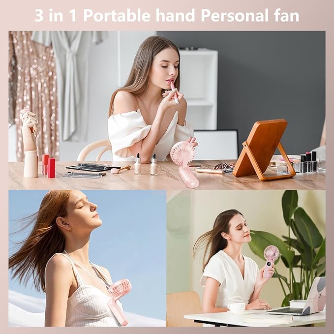 Portable Fan, 2-Pack Rechargeable Handheld Fans with 12H Battery, 5-Speed 180° Foldable USB Fan, Cooling Face Fan with Lanyard for Makeup & Travel, Camping, Hiking -Pink & Purple