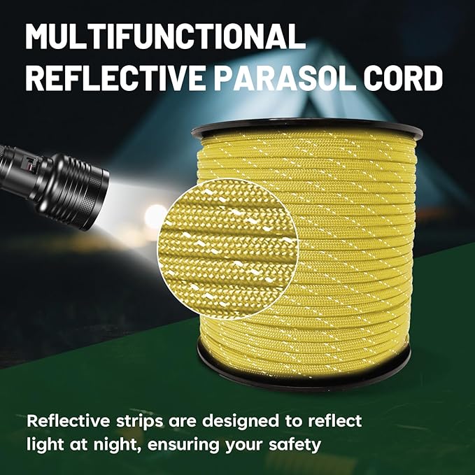 SDHUATUO Paracord Rope 100FT, 550lb Type III Nylon Parachute Cord 7-Strand Core with Reflective Strips, Utility String for Survival, Camping Gear, Hiking, DIY, Crafting, Outdoor, Yellow