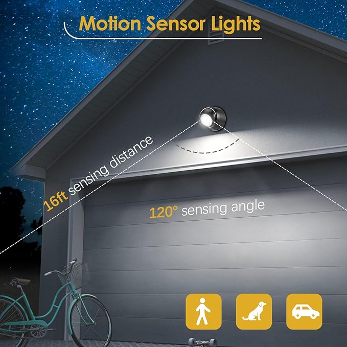 ProGreen 6000K Battery Motion Sensor Light Outdoor Waterproof Wireless LED Battery Powered Wall Light Auto On/Off Night Light 2 Pack Cool White