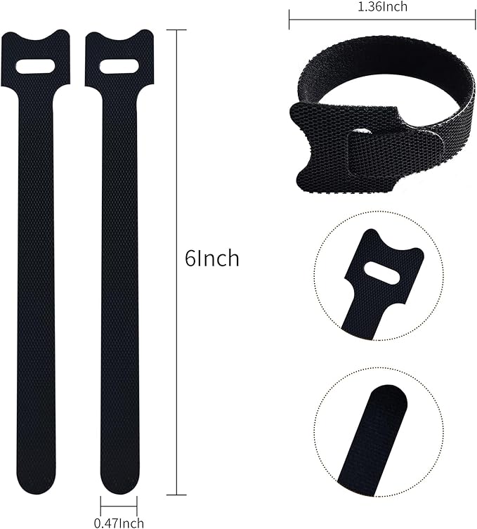 100 PCS 6 Inches Black Reusable Cable Ties, Adjustable Cord Straps, Cable Organizer, Cord Wrap and Hook Loop Cords Management