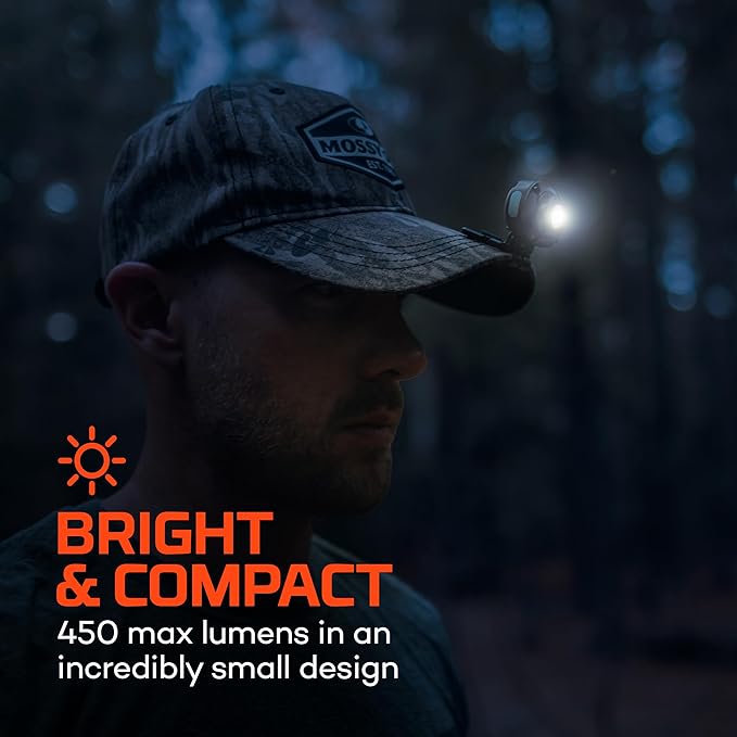 NEBO MYCRO 450 Rechargeable Headlamp | 450 Lumens, 6 Light Modes, Water Resistant, Detachable Hat Clip, Super Bright Head Lamp for Camping & Hiking, Includes USB Charging Cable — Camo