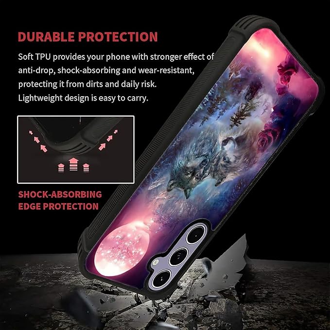 for Samsung Galaxy S24 S25 Case, Star Two Wolfs Howling Pattern Graphic Design Girl Boy Soft Silicone Hard Acrylic Shock Protection for Samsung Galaxy S24 S25