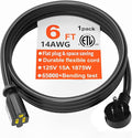 HUANCHAIN 14 Gauge 6 Feet Flat Plug Extension Cord Black Indoor Outdoor, Heavy Duty 3 Prong Grounded Low Profile Extension Wire Flexible, 15A 1875W 125V 14AWG SJTW, ETL Listed